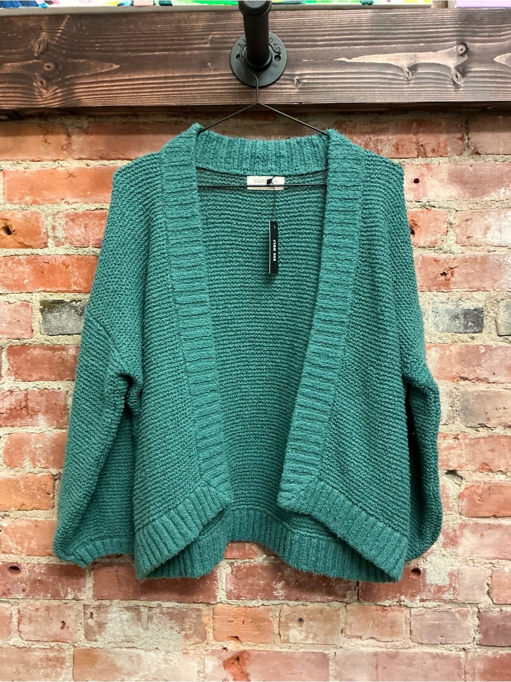 Open-Front Chunky Knit Cardigan in Teal